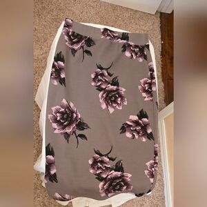 Iris Gray and Pink Floral Midi Skirt